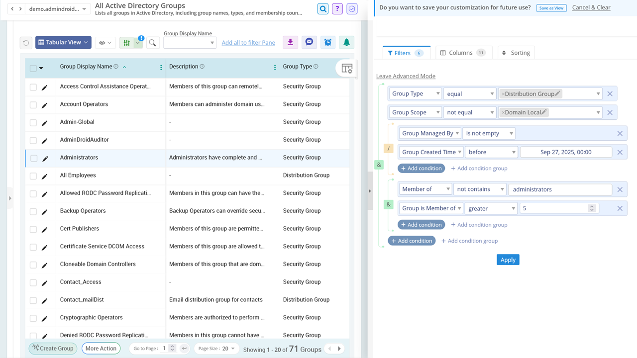 Customize AD reports with Filters